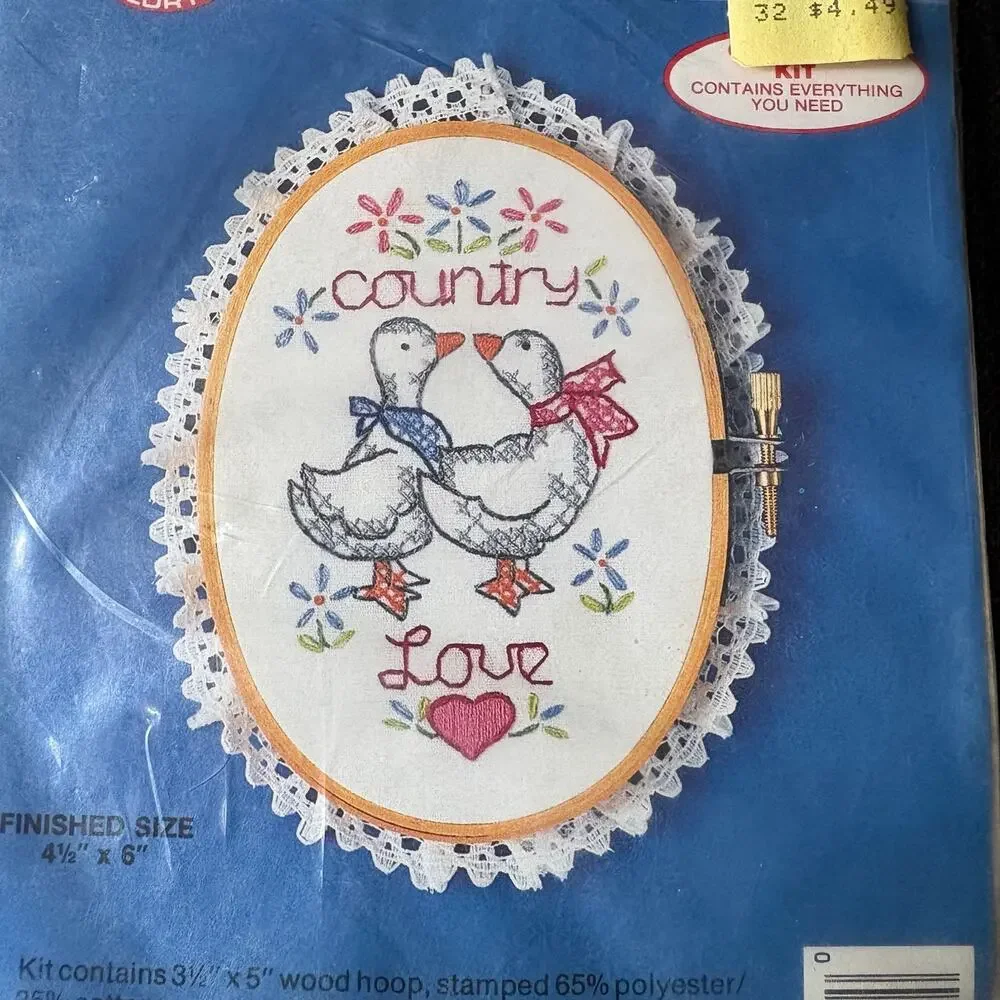 Country Love Geese Vintage Mini Oval Stamped Cross Stitch Kit by Colortex - 1987